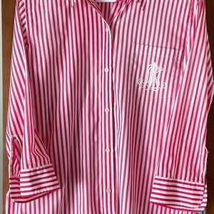 Ralph Lauren 100%Cotton Women’s Shirt, Pink/White Striped Classic Ralph monogram